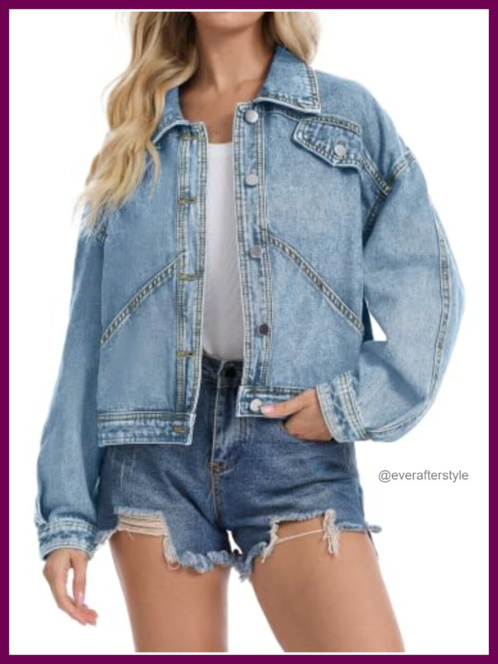 Cropped Denim Jacket Button Up Trucker Jean Jacket Oversized